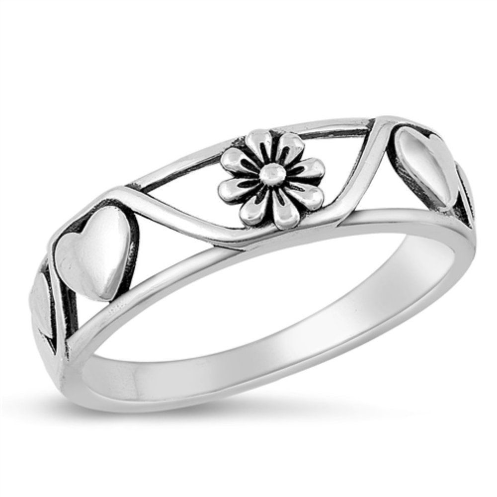 Hear and flower eternity ring Silver Ring - 925 size 4-10